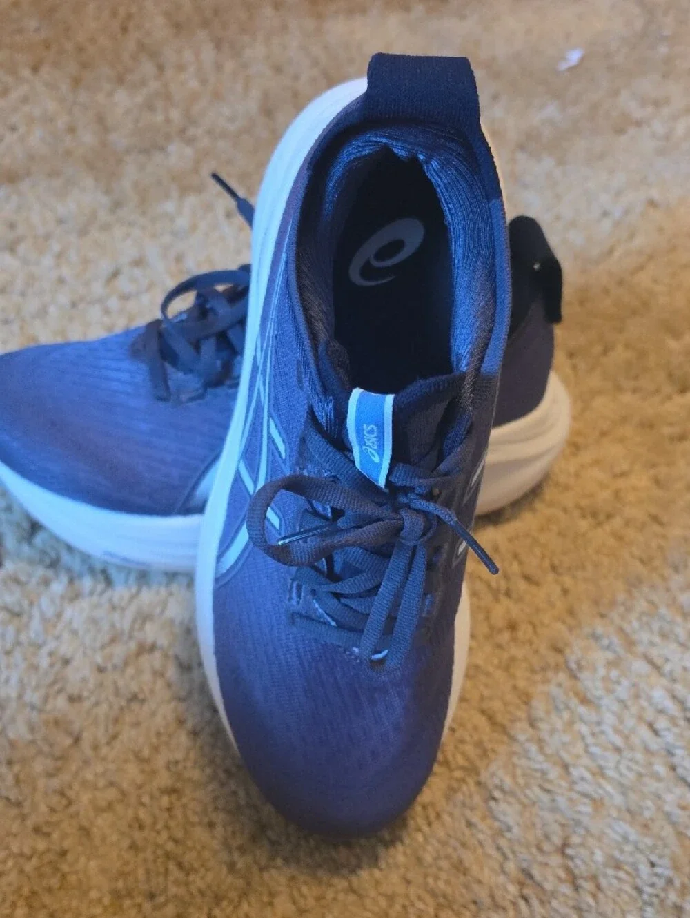 Asics Navy Running Shoes with White Sole and Silver Accents